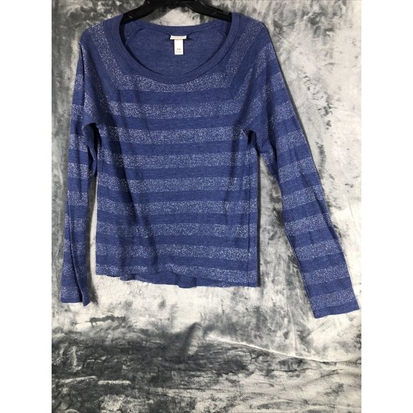 Mossimo Tops - Mossimo, Long sleeve T-shirt women’s blue striped silver sparkle size medium￼